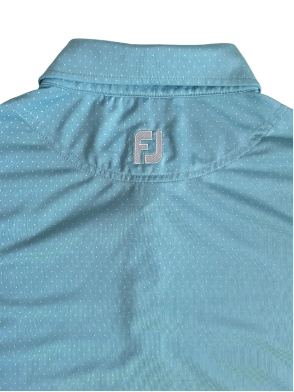 FootJoy Golf Performance Polo Shirt Mens Large Sky Blue Polka Dot Print